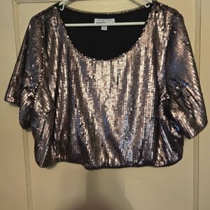 Ashley Nell Tipton Rose Gold Sequin Cropped Scoop Neck Top